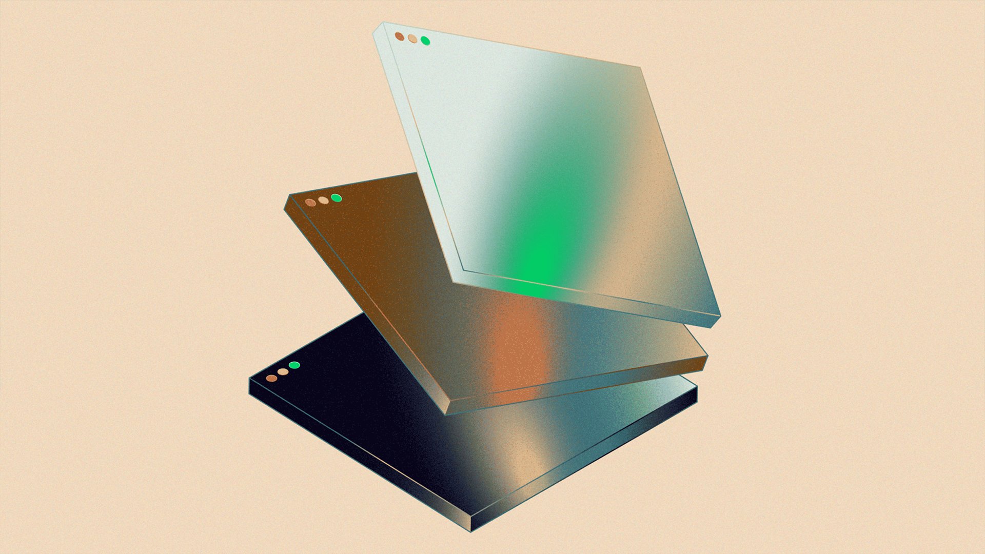Three sleek laptops stacked, representing innovative digital solutions by a technology company