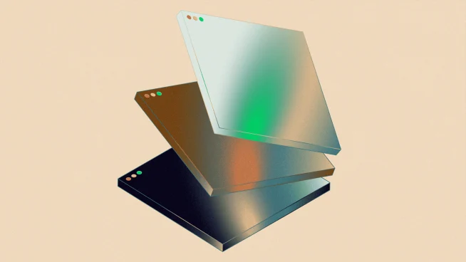 Three sleek laptops stacked, representing innovative digital solutions by a technology company