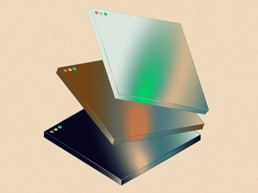Three sleek laptops stacked, representing innovative digital solutions by a technology company