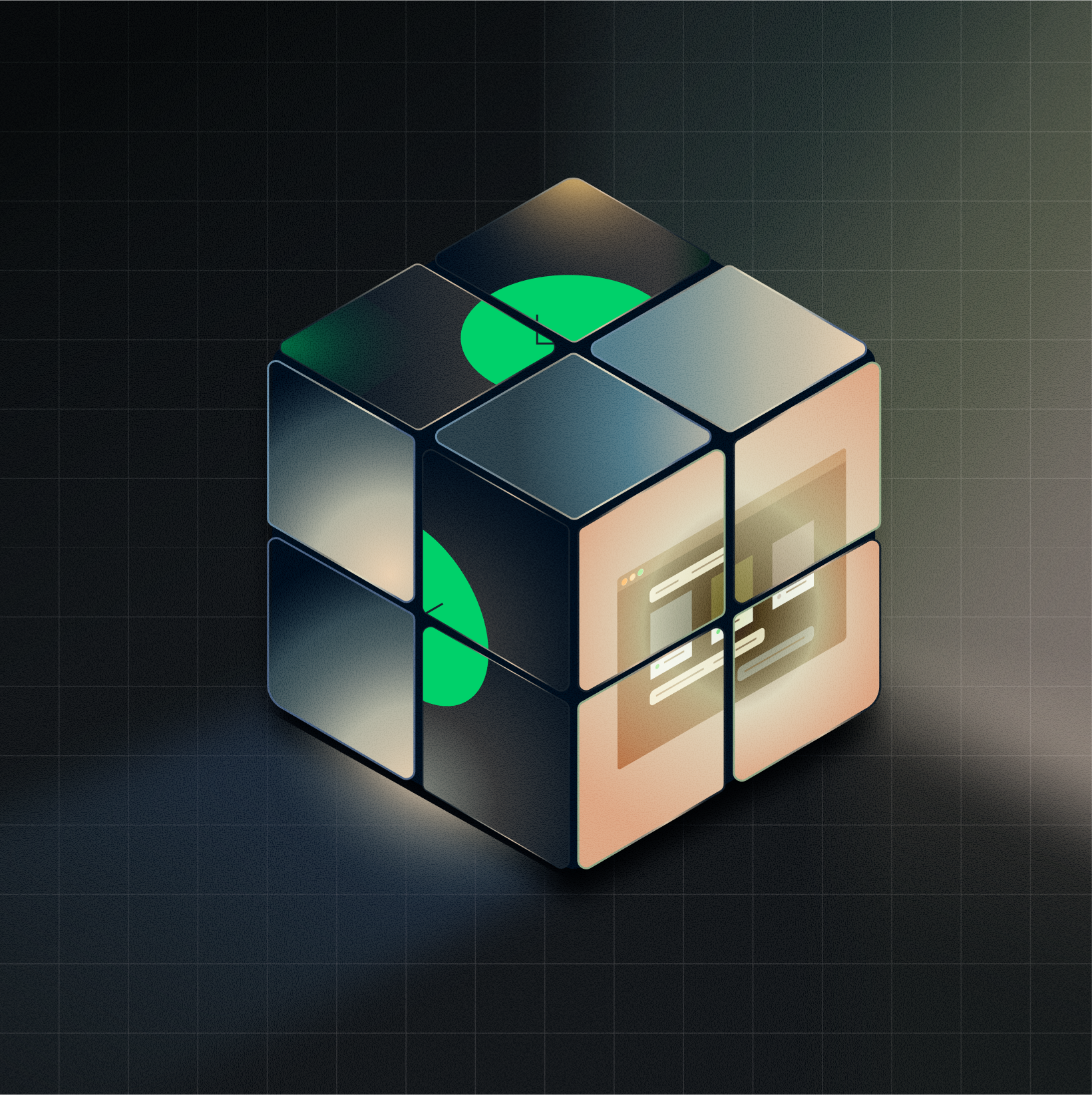 A stylized digital cube representing secure payment processing by Adyen.