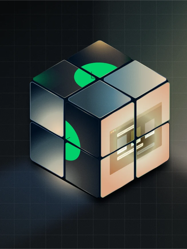 A stylized digital cube representing secure payment processing by Adyen.
