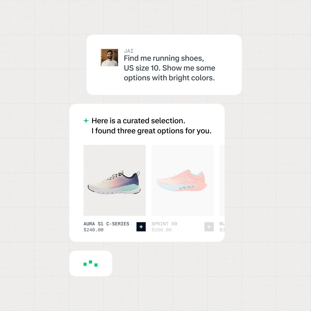 A customer browsing bright-colored running shoes with options curated by Adyen.