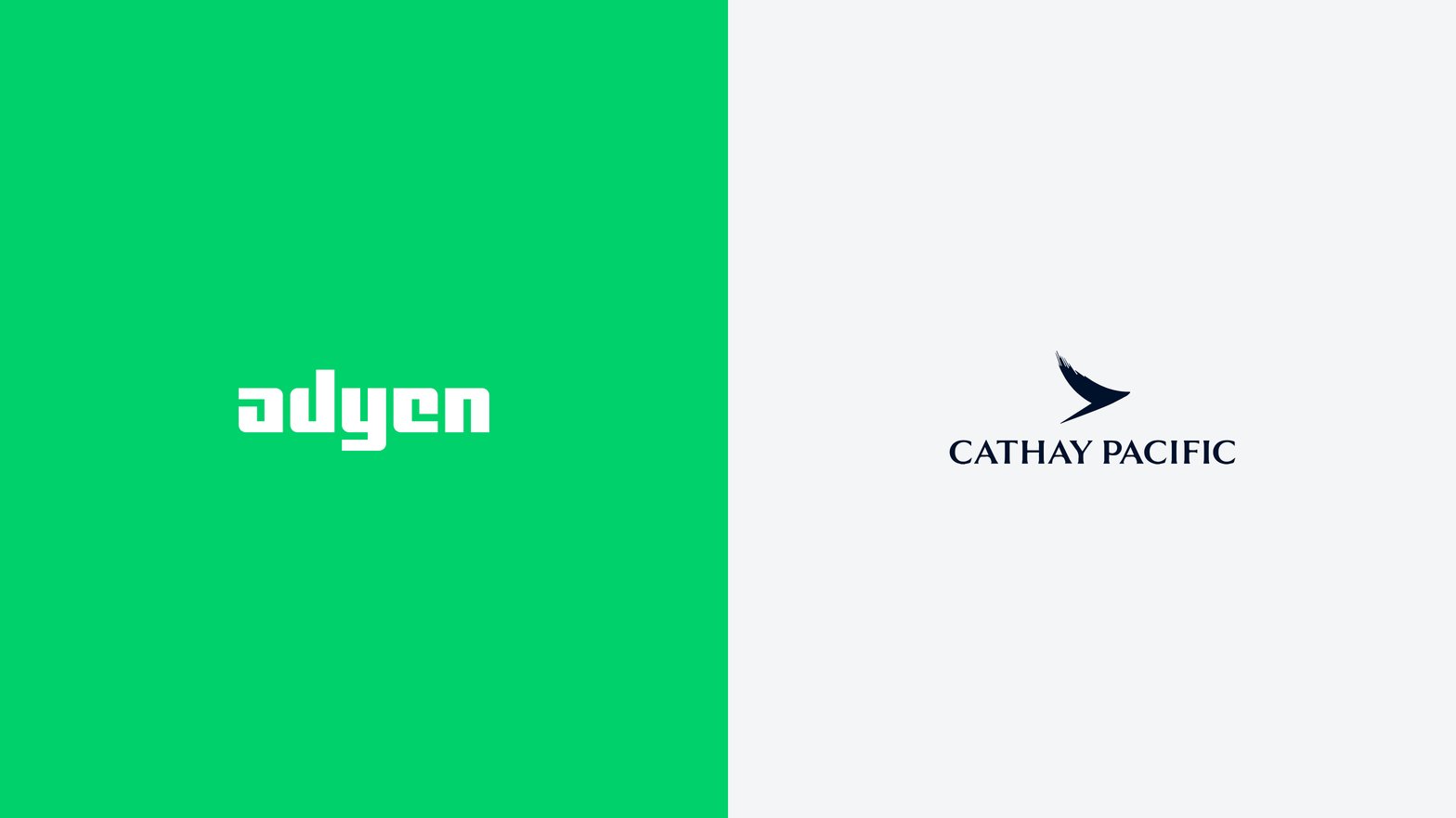 Adyen and Cathay Pacific logos side by side, representing a business partnership alliance.