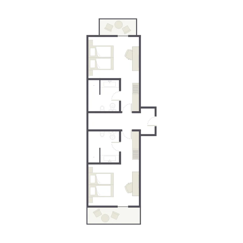 Grundriss einer Appartementwohnung bei Aldiana mit zwei Schlafzimmern und Balkon