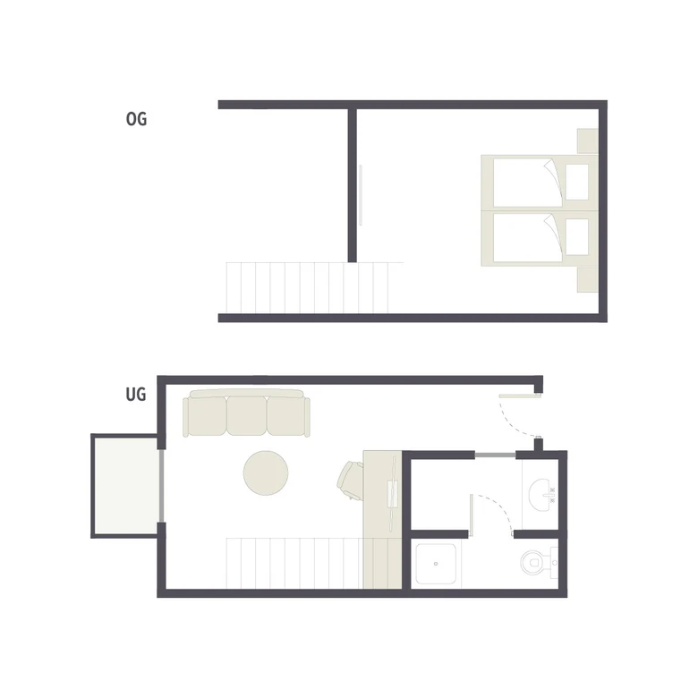Grundriss eines Premium Clubs bei Aldiana mit Schlafzimmer, Wohnzimmer und Bad für barrierefreien Urlaub