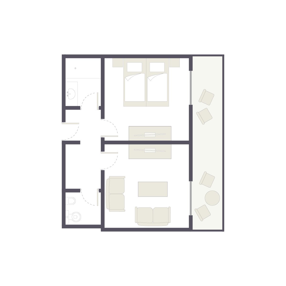 Ein hochwertiger Aldiana Premium Cluburlaub Raum mit Schlafzimmer, Wohnzimmer und Balkon