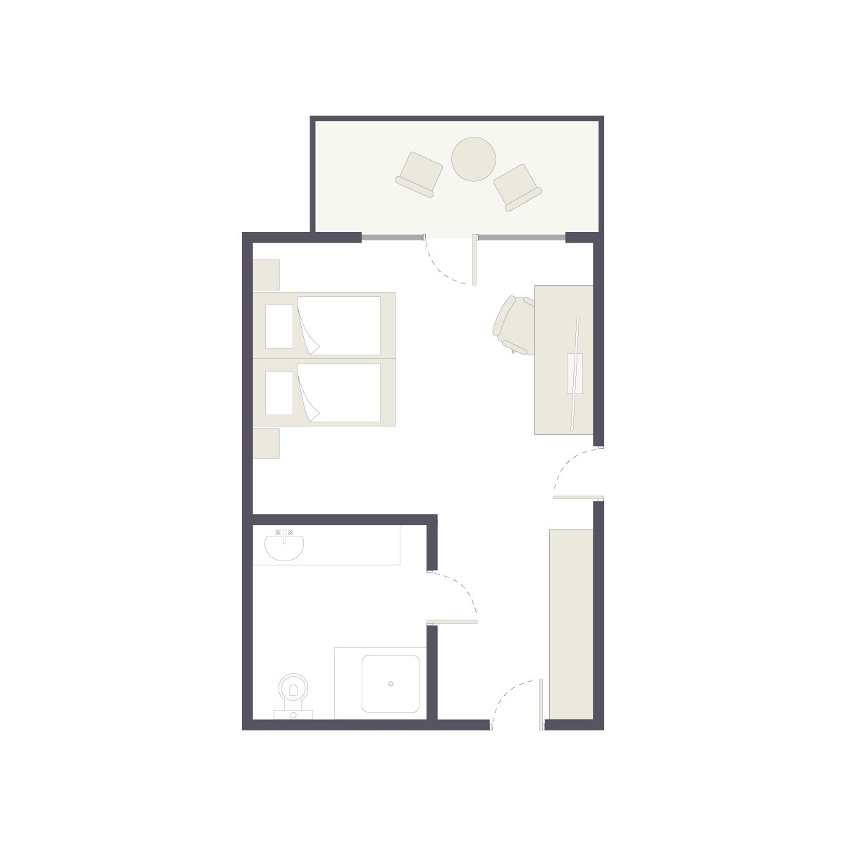 Zimmer mit zwei Betten, Balkon, Badezimmer und moderner Einrichtung bei Aldiana Premium Cluburlaub