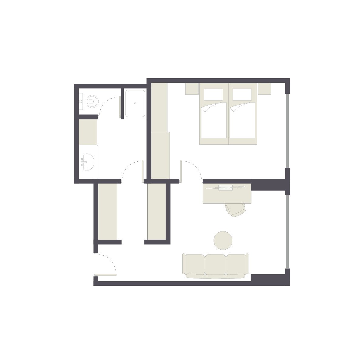 Einrichtung eines Aldiana Premium Cluburlaubs – modernes Hotelzimmer mit Schlafbereich und Wohnzimmer