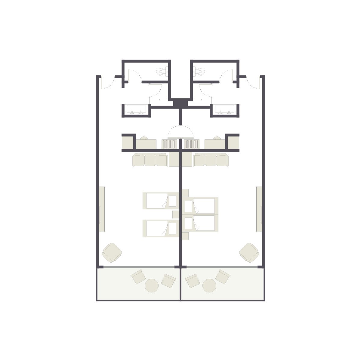 Grundriss einer Doppelzimmerwohnung im Premium Cluburlaub bei Aldiana, inklusive Schlafbereich und Balkon