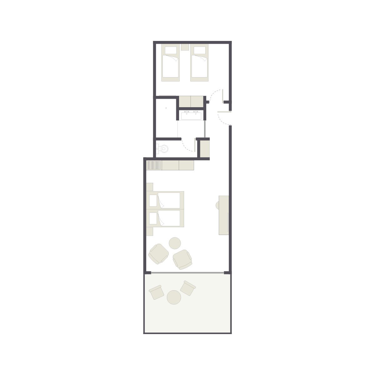 Nicht verfügbar oder unkalibriertes Bild. Komplettansicht einer modernen Hotelzimmer Suite bei Aldiana.