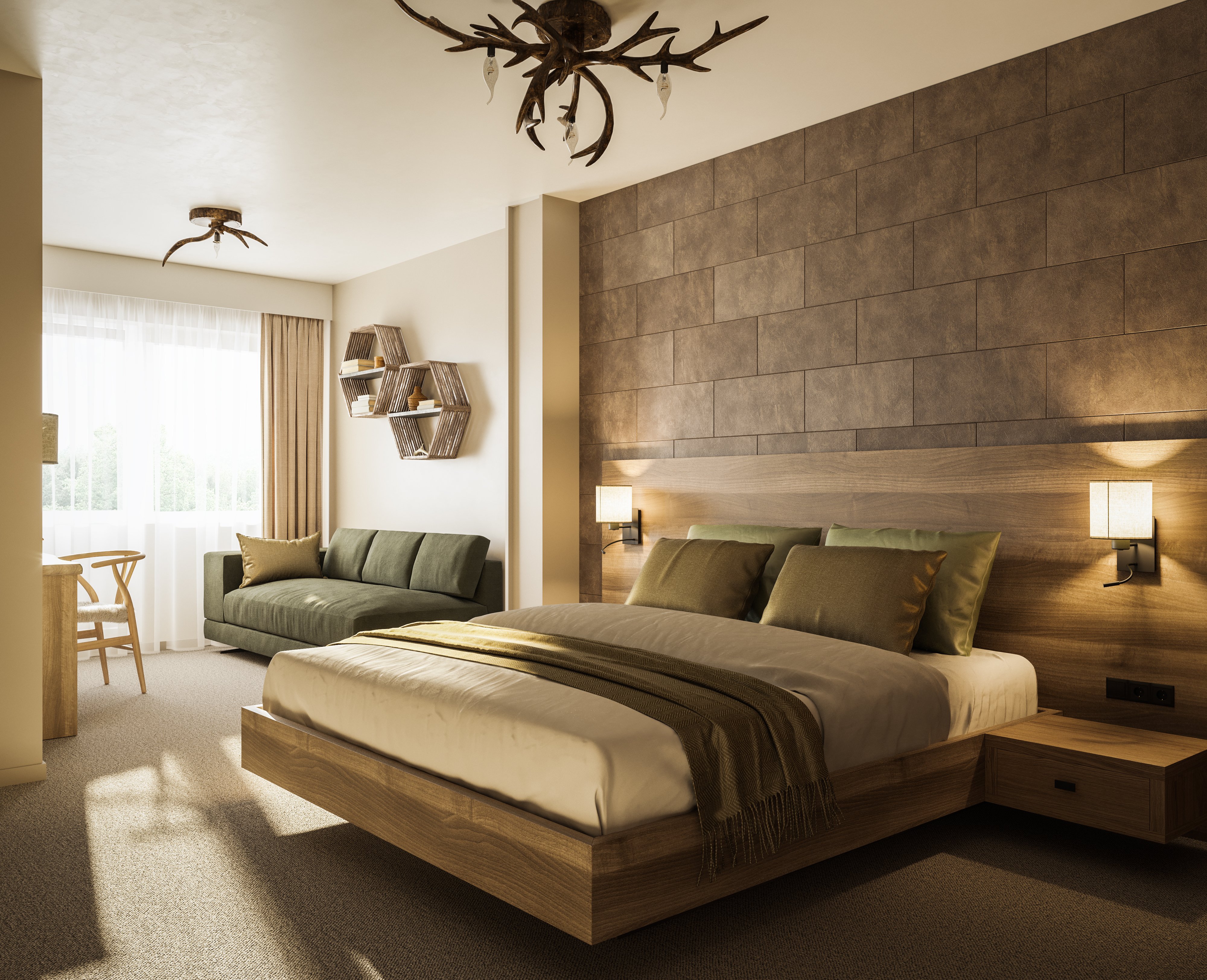 Elegantes Hotelzimmer mit modernem Design und gemütlichem Bett für Premium Cluburlaub