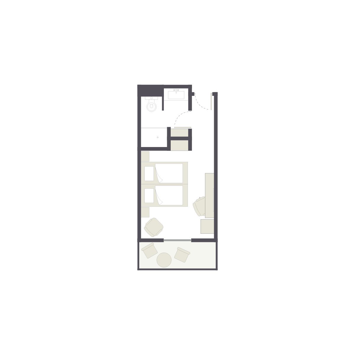 Ein elegantes Hotelzimmer bei Aldiana in warmen Farben mit Schlafbereich und Balkon