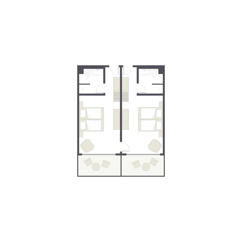 Saal mit Doppelbett, Sitzbereich, Balkon, Blick nach außen, hochwertige Ausstattung