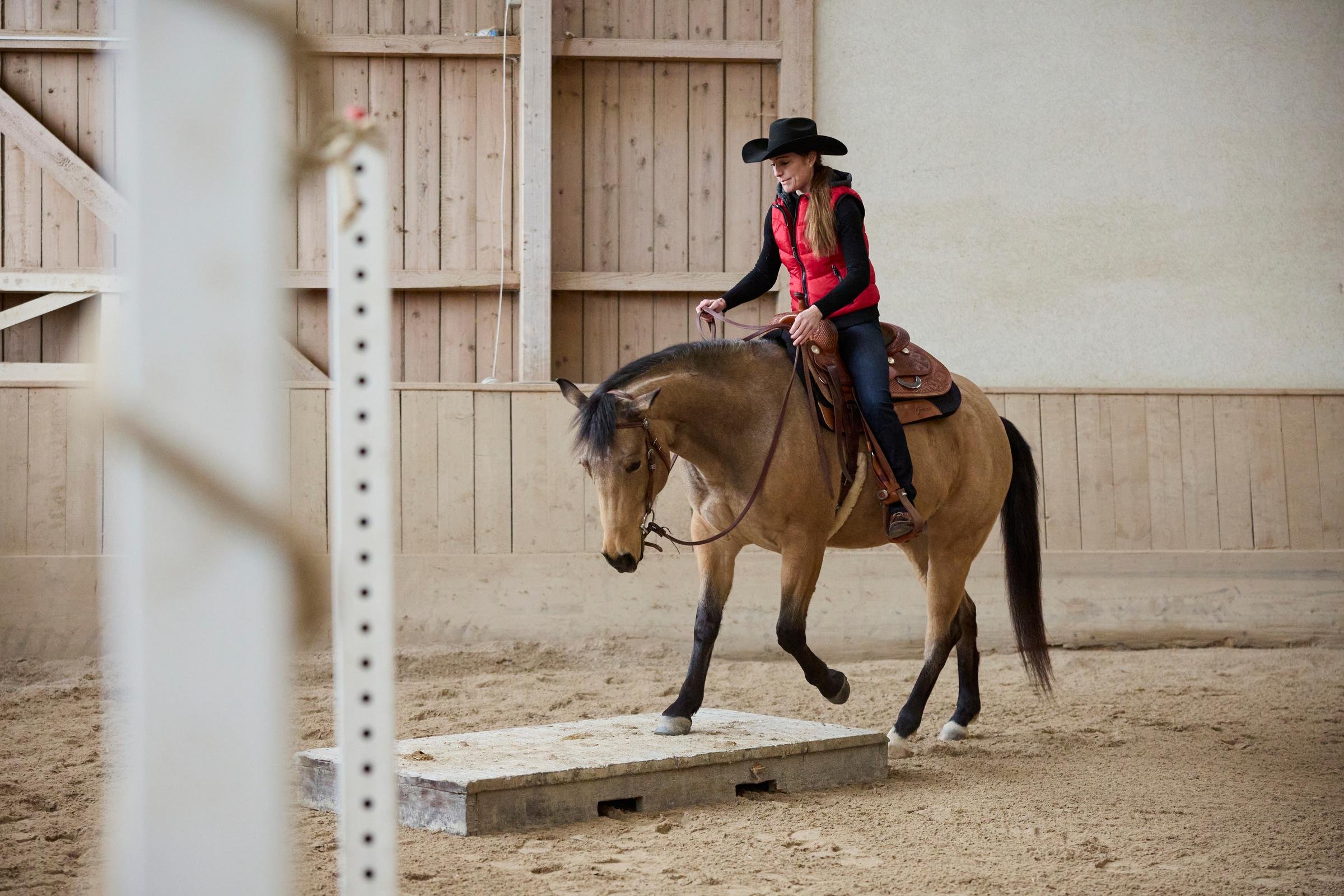 Reiterin reitet auf einem Pferd im Reitstall bei Aldiana, Premium Cluburlaub in entspannter Atmosphäre