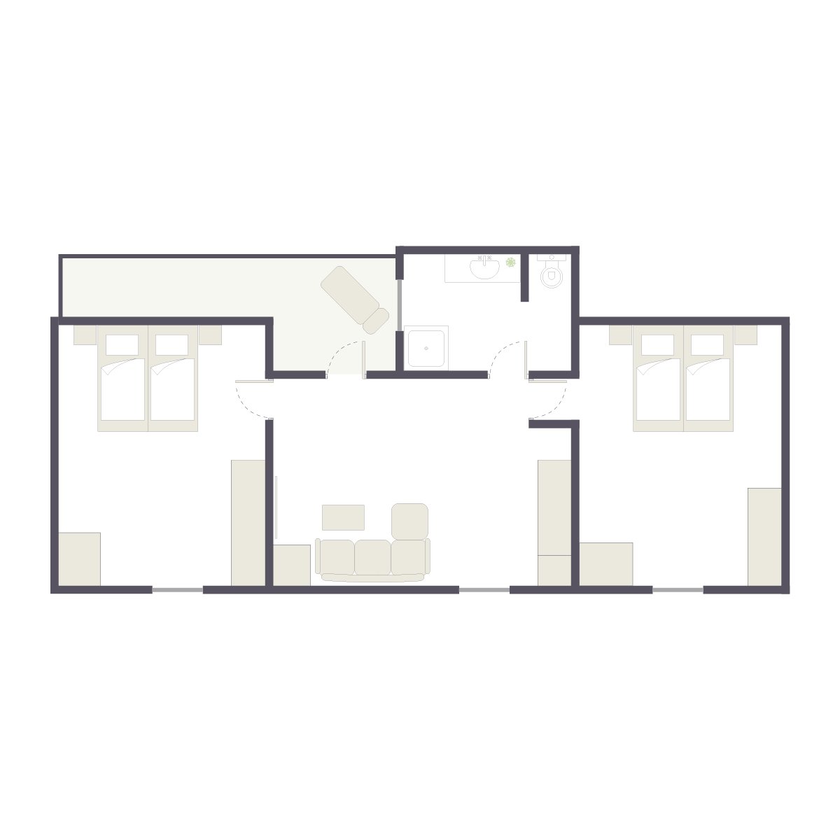 Ein hochwertiges Deluxe Hotelzimmer bei Aldiana mit zwei Doppelbetten und gemütlichem Lounge-Bbereich