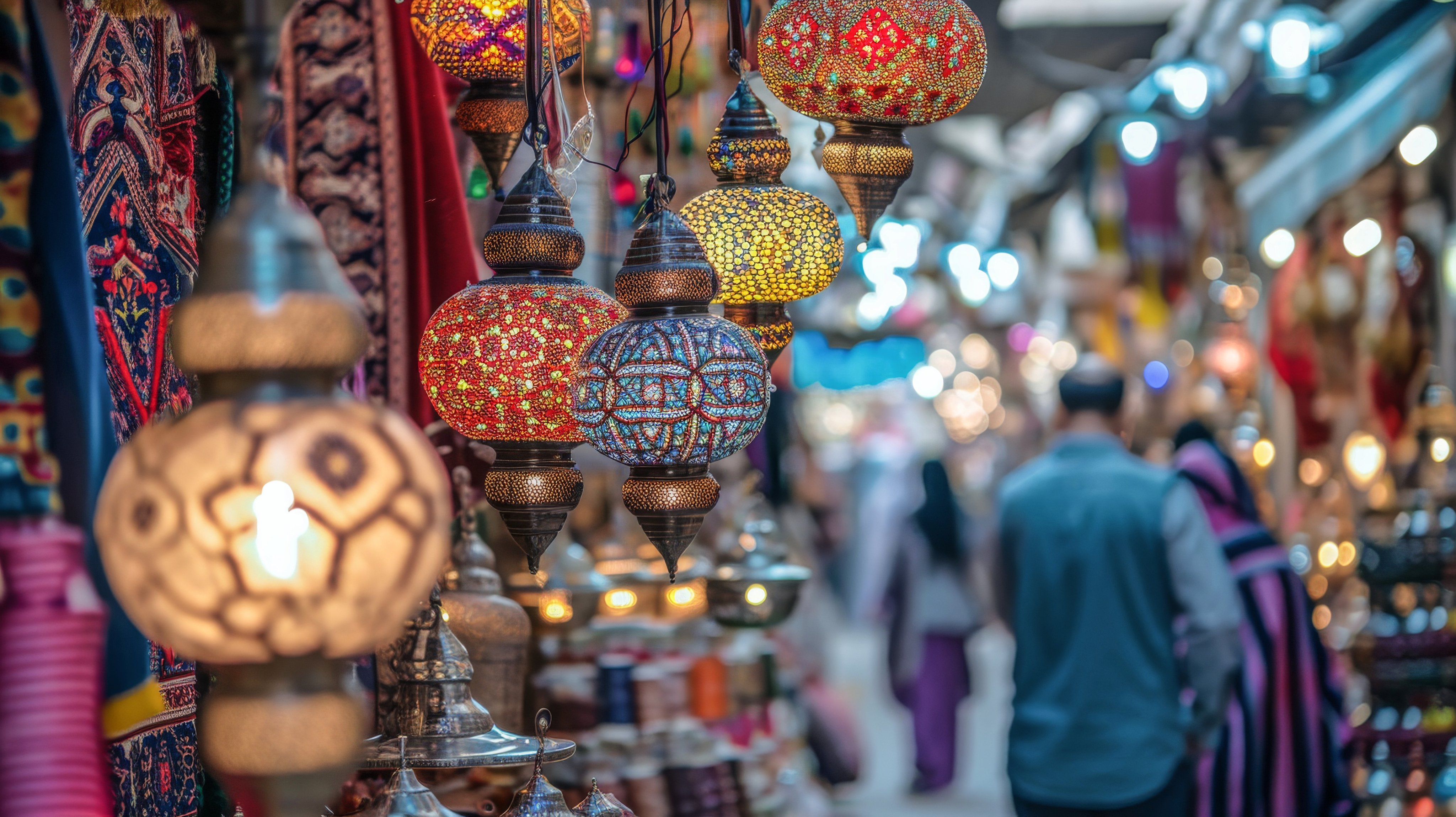 Bunte marokkanische Laternen für einen orientalischen Markt, detailreich und festlich.