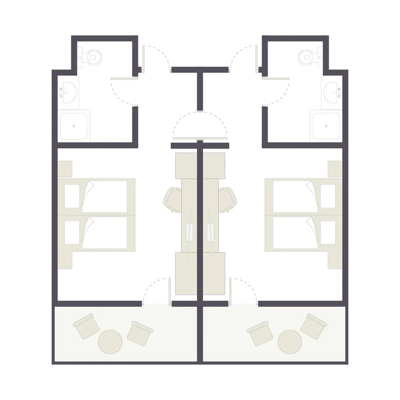 Grundriss einer Doppelzimmer-Suite im Aldiana Premium Cluburlaub, mit Schlafzimmern und Terrasse