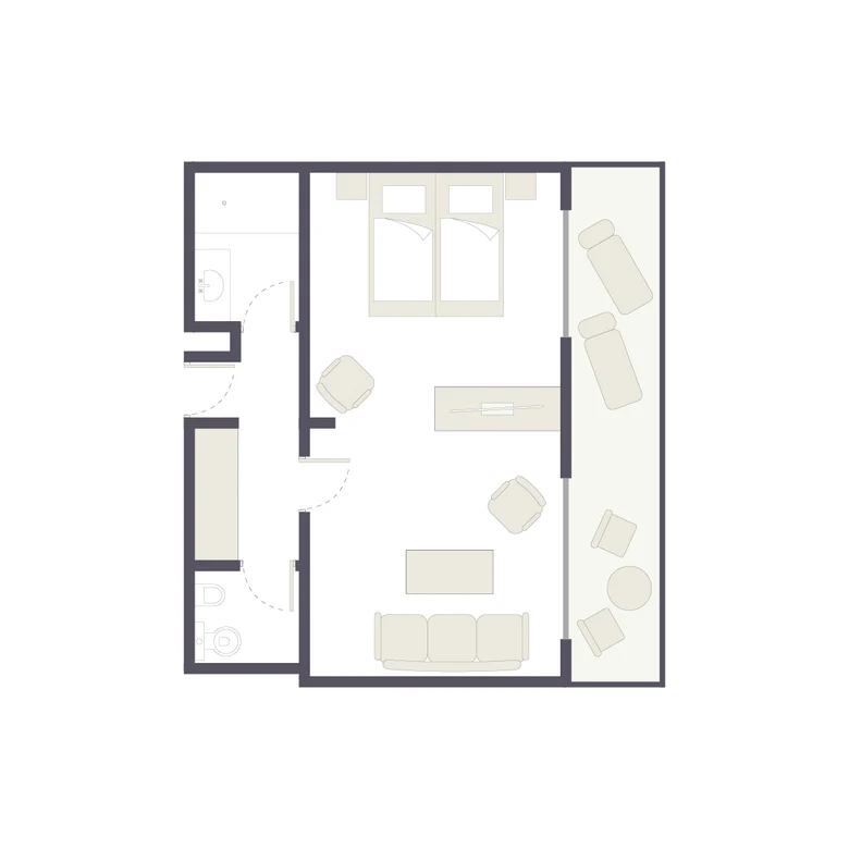 Gemütliches Schlafzimmer mit Doppelbett und Sitzbereich im Premium Cluburlaub von Aldiana