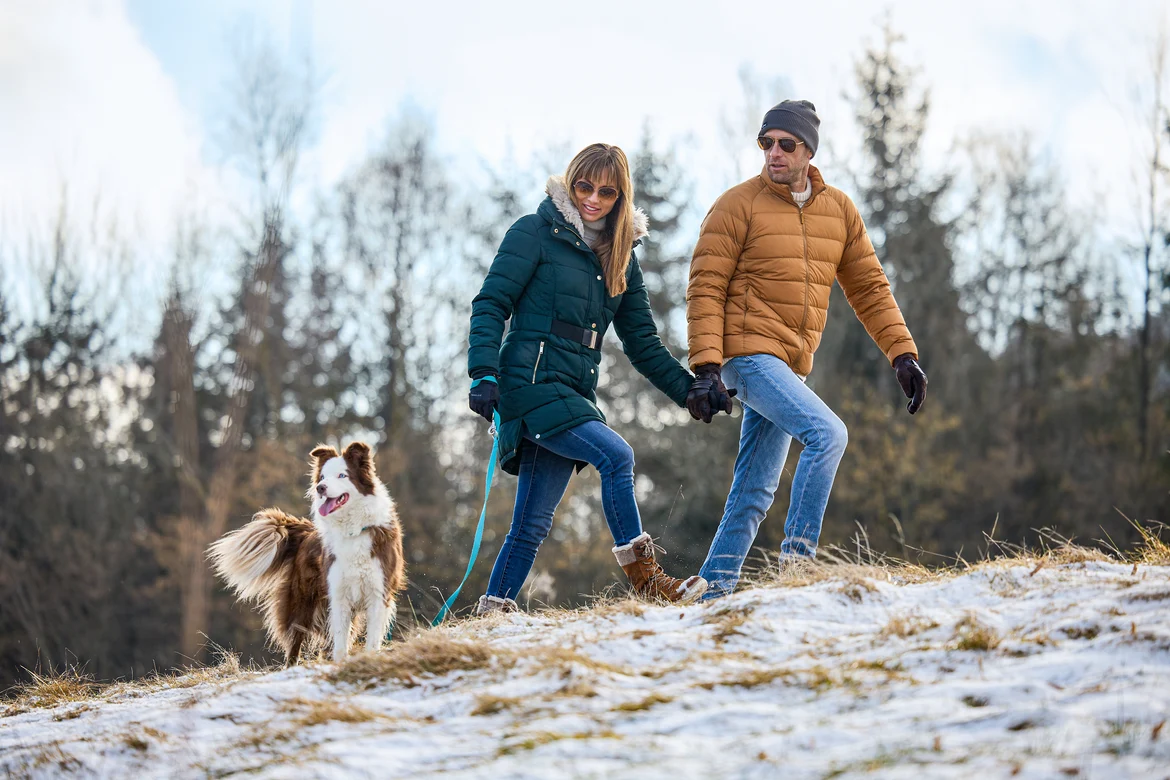 Ein Paar mit seinem Hund im Hausruckwald