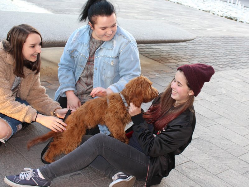 girls-with-dog