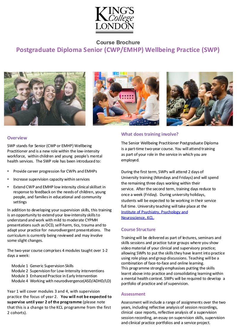 KCL CYP MH Senior Wellbeing Practitioner PGDip (SWP) Jan 2026 - KCL Programme Brochure