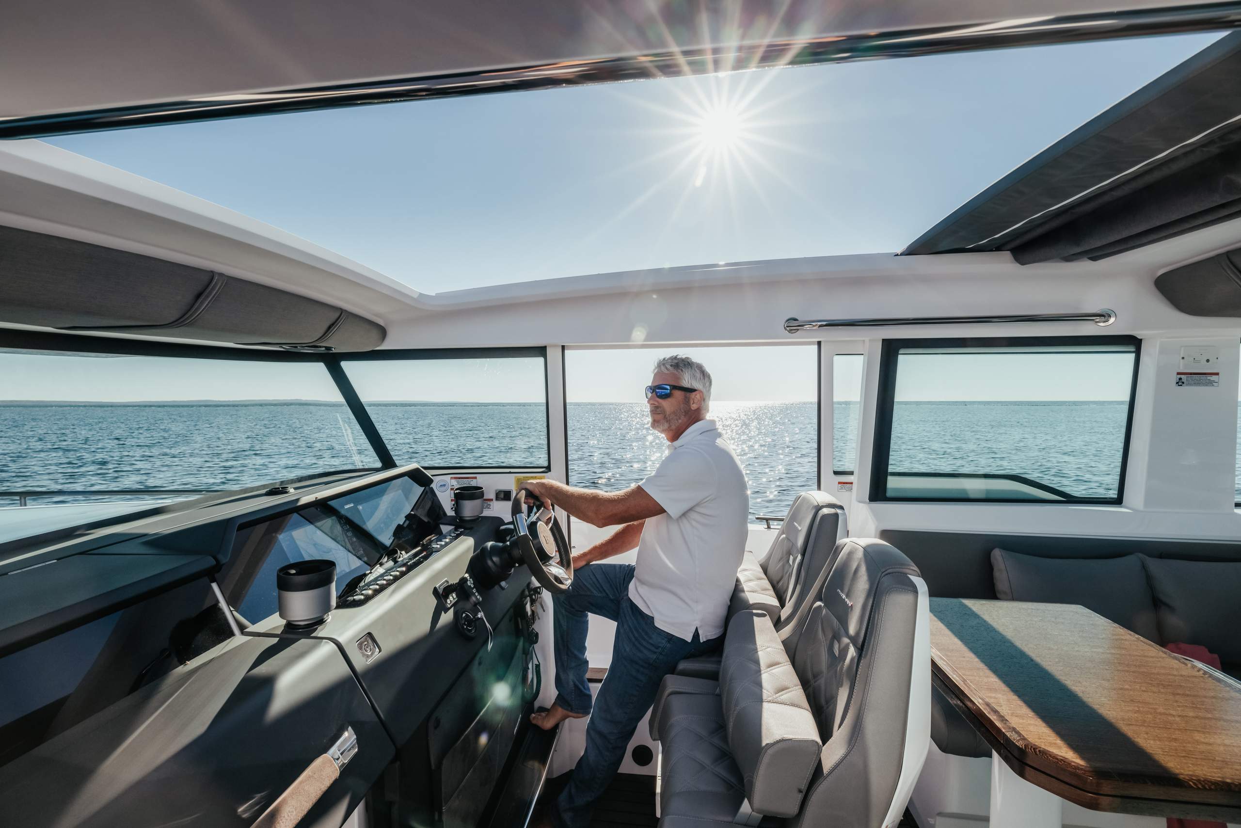 Axopar 37 Cross Cabin in Door County, Wisconsin with John and Patty Meyer. Photo by Mike Roemer