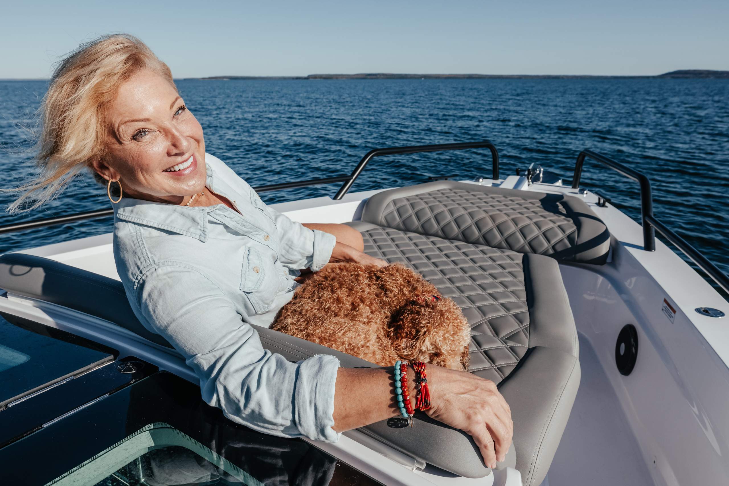 Axopar 37 Cross Cabin in Door County, Wisconsin with John and Patty Meyer. Photo by Mike Roemer
