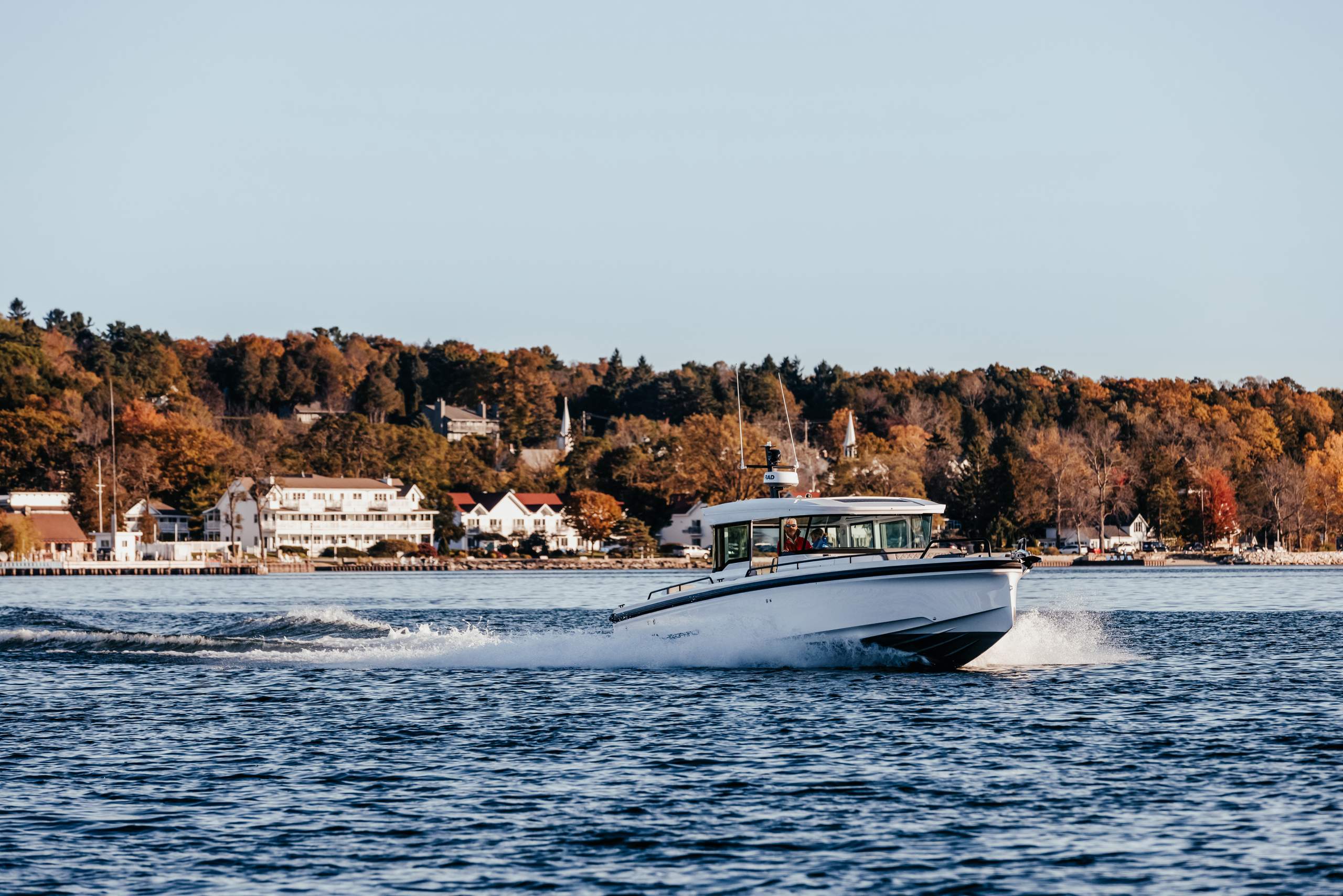 Axopar 37 Cross Cabin in Door County, Wisconsin with John and Patty Meyer. Photo by Mike Roemer