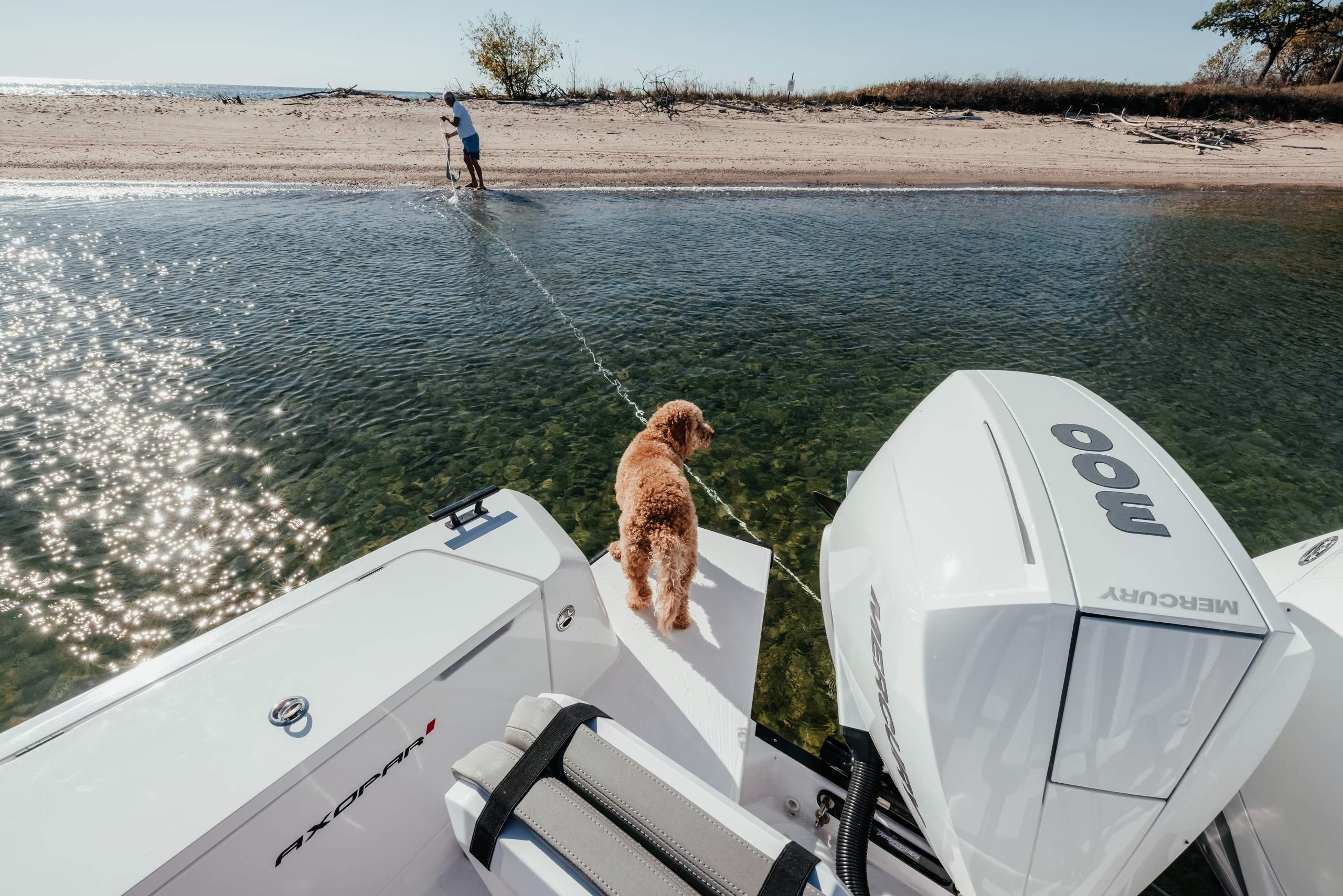 Axopar 37 Cross Cabin in Door County, Wisconsin with John and Patty Meyer. Photo by Mike Roemer