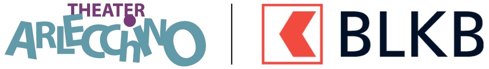 Das Bild zeigt die Logos der Theater Arlecchino, der Basellandschaltlichen Kantonalbank (BLKB) auf weissem Hintergrund.