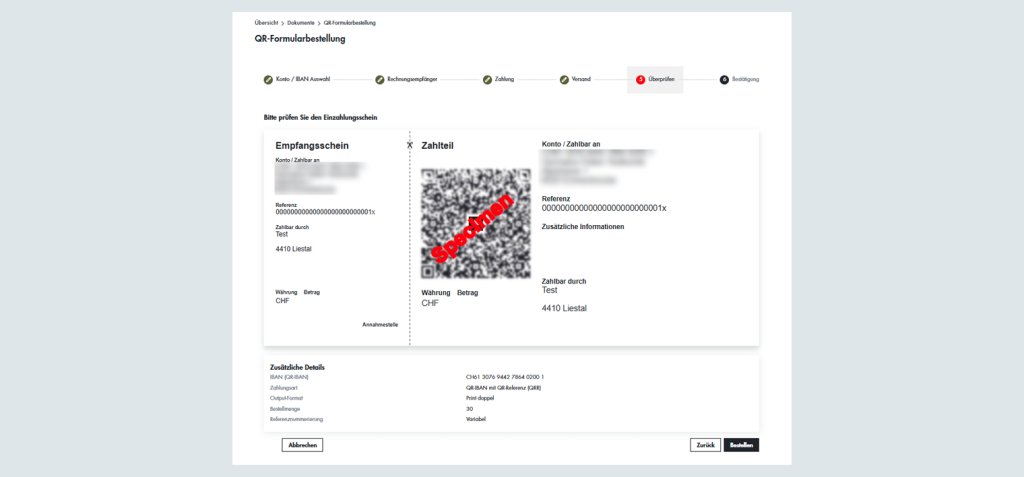Bild der BLKB mit QR-Code und Kontoinformationen auf dem Bildschirm.