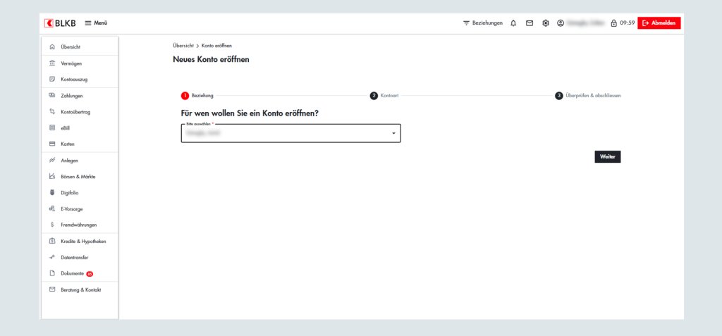 Screenshot der Online-Banking Oberfläche der Basellandschaftlichen Kantonalbank BLKB.