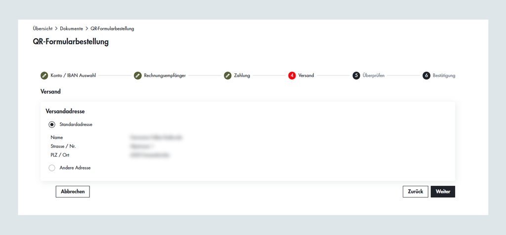 QR-Formularseite der Basellandschaftlichen Kantonalbank mit Versandadresse