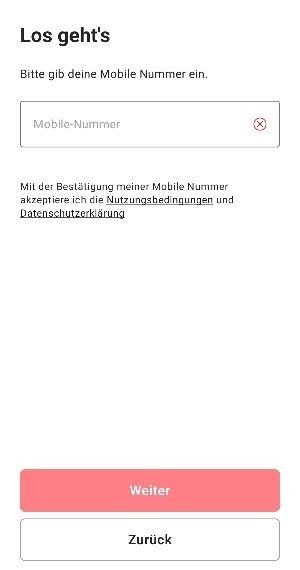 Bildschirm zeigt eine mobile Eingabeseite der BLKB mit Textfeld für Handynummer und Buttons.
