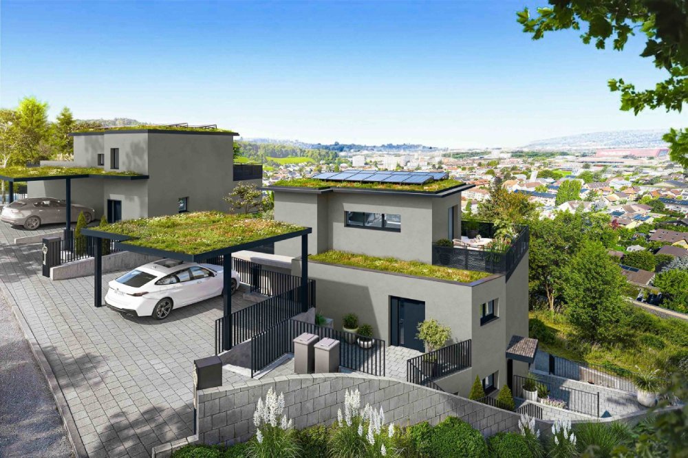 Zwei moderne Mehrfamilienhäuser mit zwei Eigentumswohnungen mit Garten und Blick auf die Stadt am Hagenbachweg 22, 4133 Pratteln