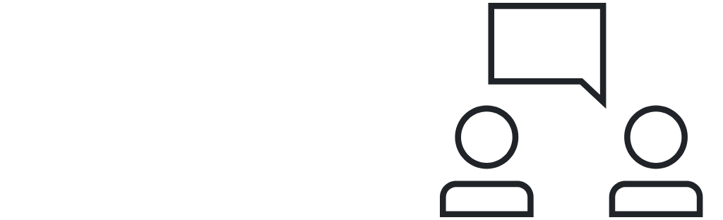 Icon einer Sprechblase zwischen zwei Menschen an der rechten Seite