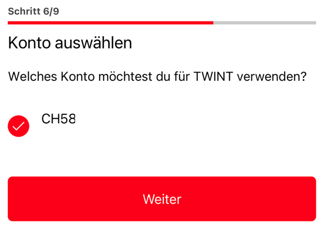 Konto zur Verwendung von TWINT auswählen.