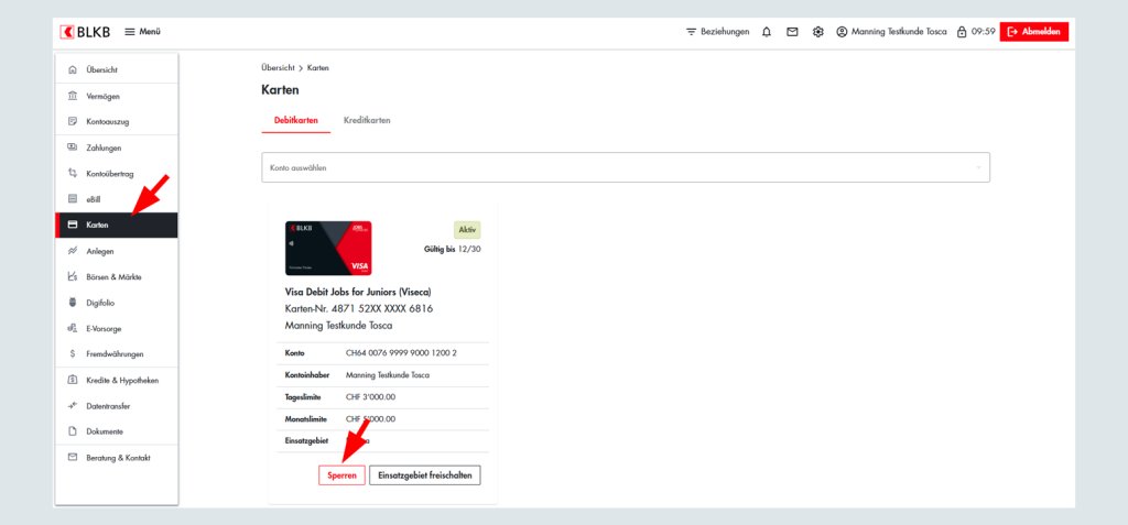 Screenshot des Zahlungsformulars der BLKB mit Kontoweiterleitung und Bestätigungsschaltfläche.