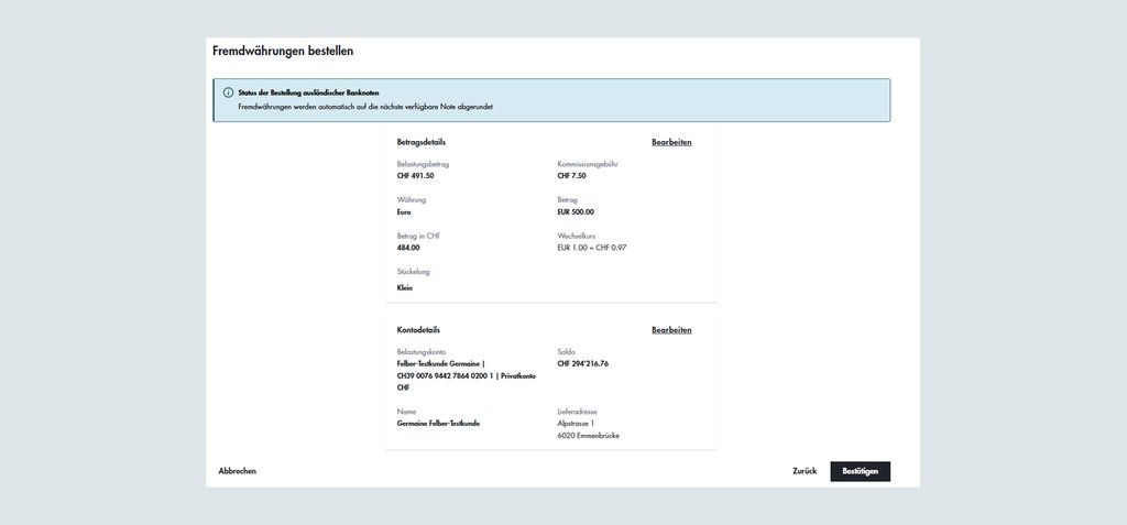 Rechnung der Basellandschaftlichen Kantonalbank (BLKB) mit detaillierten Zahlungsinformationen