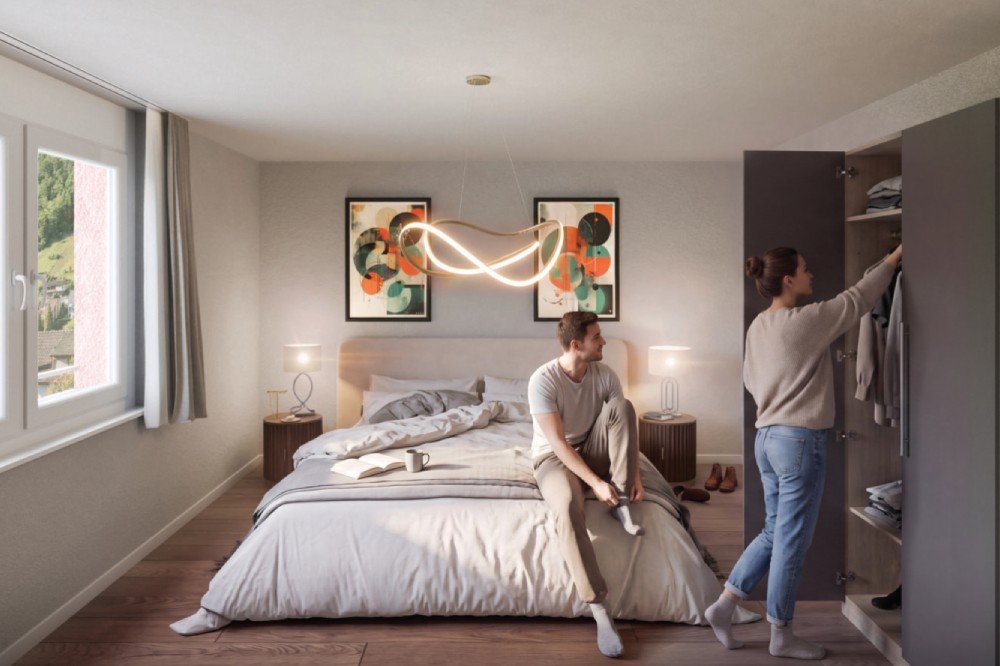 Schlafzimmer des Mehrfamilienhauses am Breitenweg 22, 4436 Oberdorf.