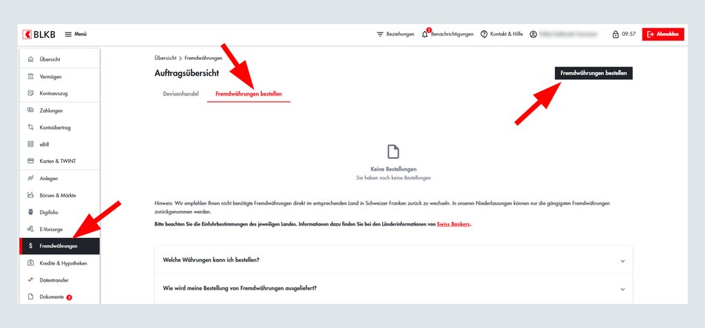 Screenshot des Online-Bankingbereichs der Basellandschaftlichen Kantonalbank BLKB