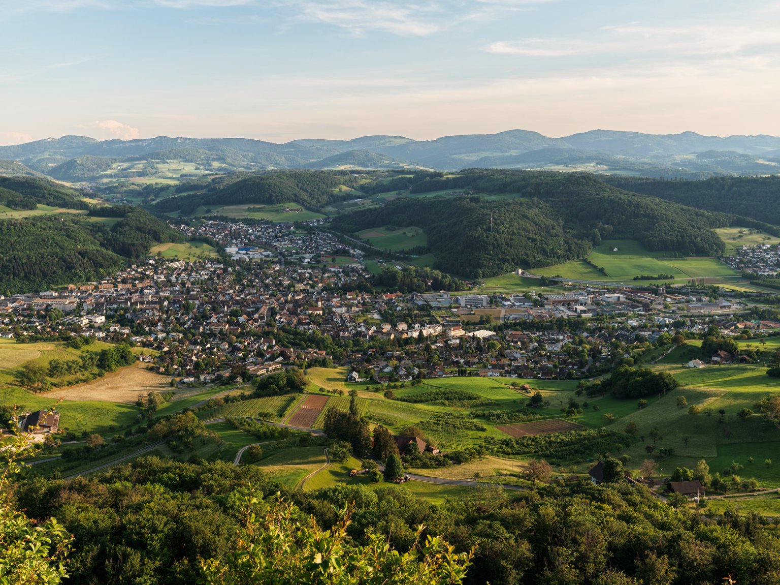 Blick über eine malerische Landschaft von Sissach.