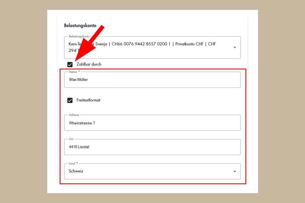 Online-Banking Eingabemaske mit Kontodaten und persönlichen Angaben der BLKB.