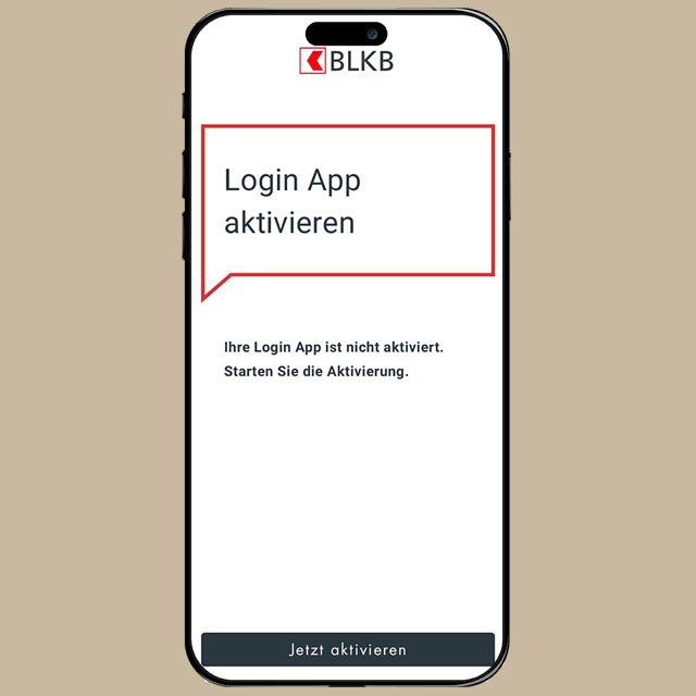 Smartphone mit der Aufforderung in Form einer Sprechblase, die Login App zu aktivieren.