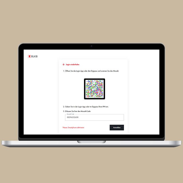Mosaik-Code eingeben, um mit der Anmeldung fortzusetzen.