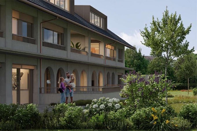 Mehrfamilienhaus von aussen mit Garten am Eichenweg in Muttenz