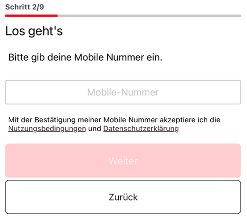 In der App die Mobile Nimmer angeben.