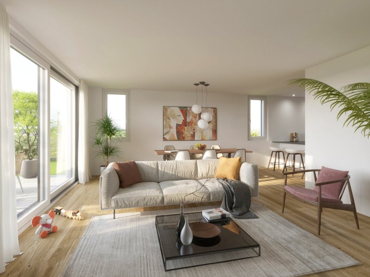 Wohnzimmer der Doppeleinfamilienhäuser am Fasadenweg in Aesch