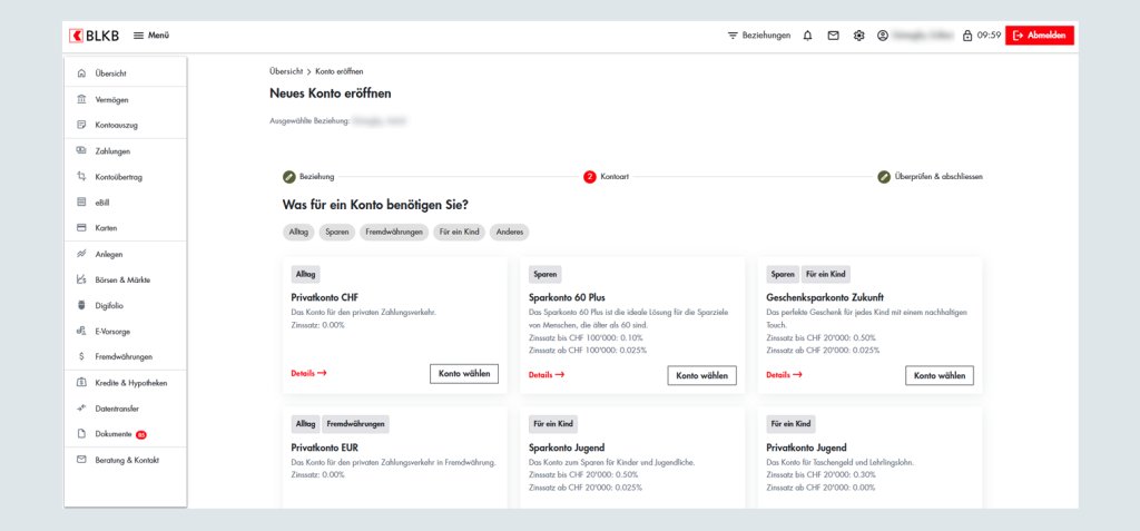 Banner mit BLKB Logo und Angeboten zur Eröffnung eines neuen Kontos.