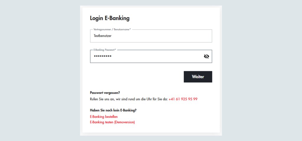 Grafik einer Login-Seite der Basellandschaftlichen Kantonalbank BLKB in Deutsch.